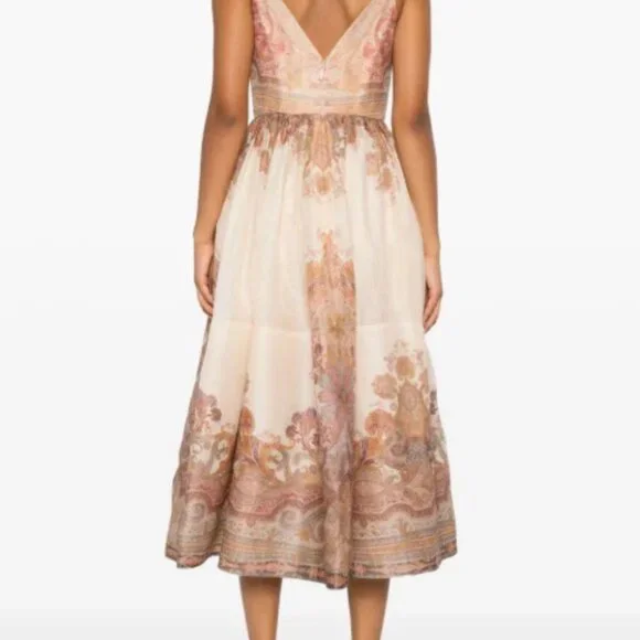 Zimmermann Illustration pleated printed linen and silk-blend organza midi dress - Picture 6 of 9